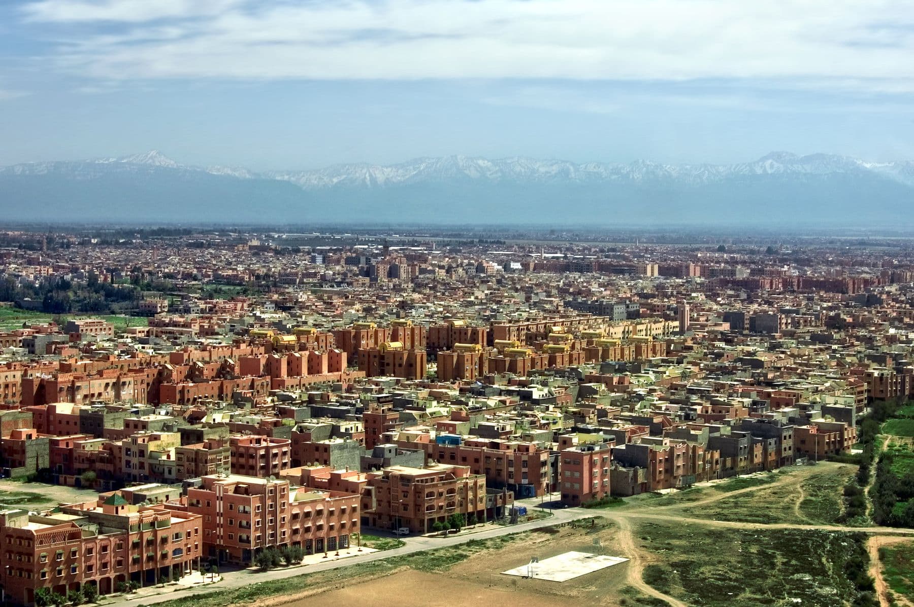 Marrakech rooftops with the Atlas Mountains beyond